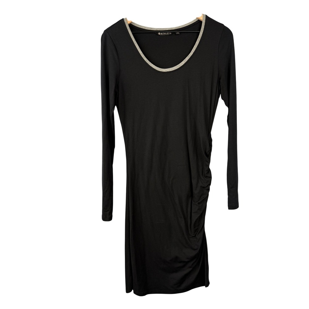 Athleta Ruched Long‎ Sleeve Dress Womens XS Black Pima Cotton Modal Stretch